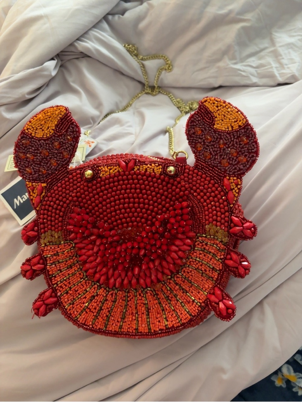 Red Beaded Crab Crossbody Bag Novelty Statement Purse